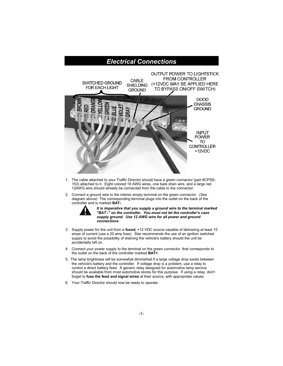 Electrical connections | Star Headlight & Lantern ULB44-TD Star Phantom Undercover User Manual | Page 6 / 8