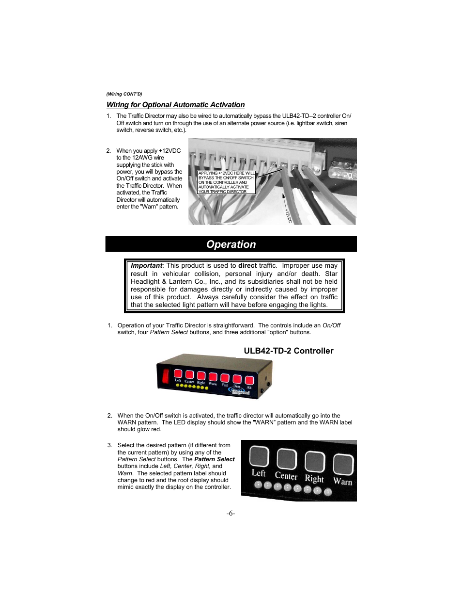 Operation, Ulb42-td-2 controller | Star Headlight & Lantern ULB44-TD Star Phantom Undercover User Manual | Page 7 / 8