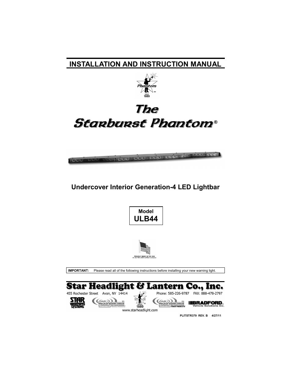 Star Headlight & Lantern ULB44 The StarBurst Phantom Undercover User Manual | 12 pages