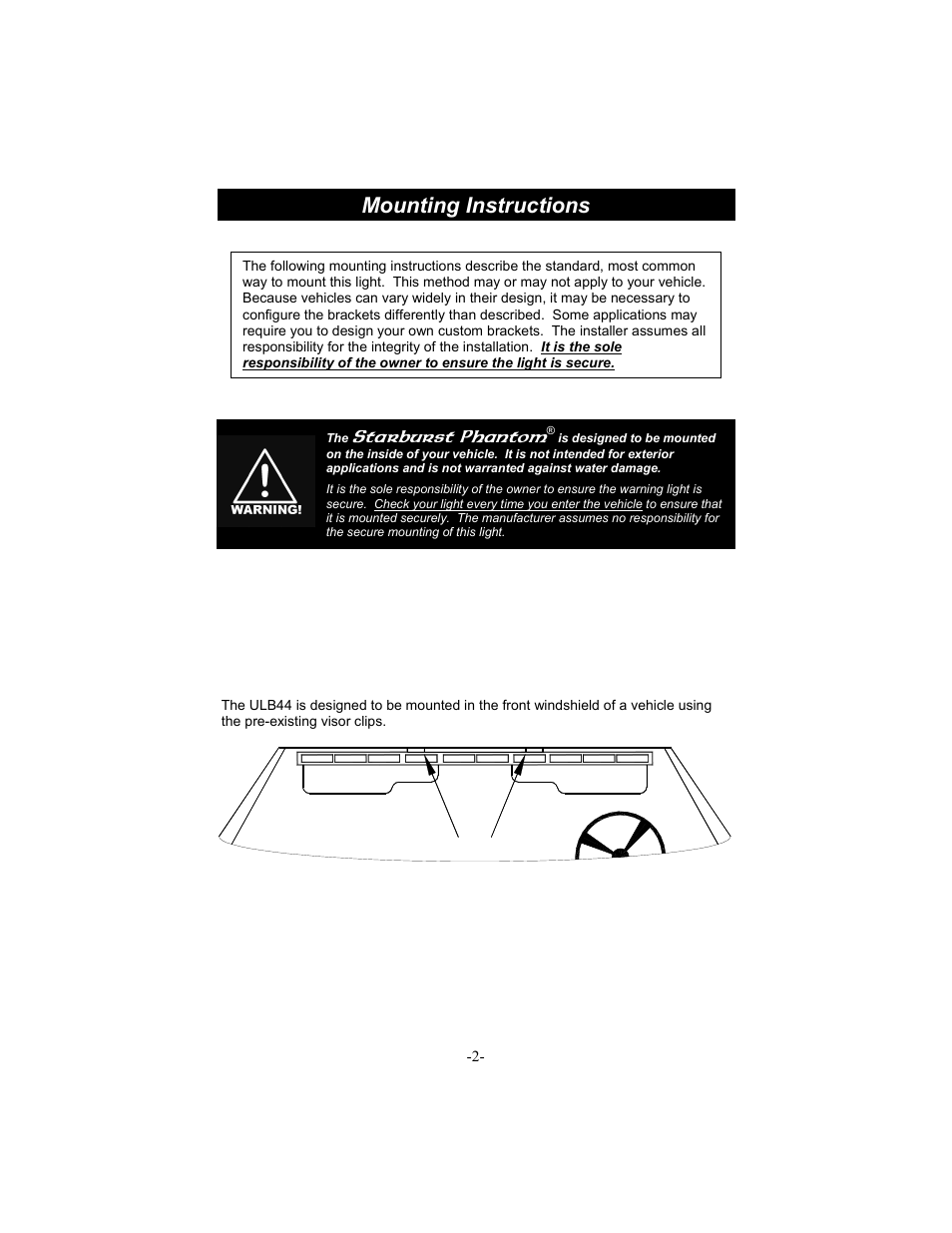 Mounting instructions, Starburst phantom | Star Headlight & Lantern ULB44 The StarBurst Phantom Undercover User Manual | Page 3 / 12