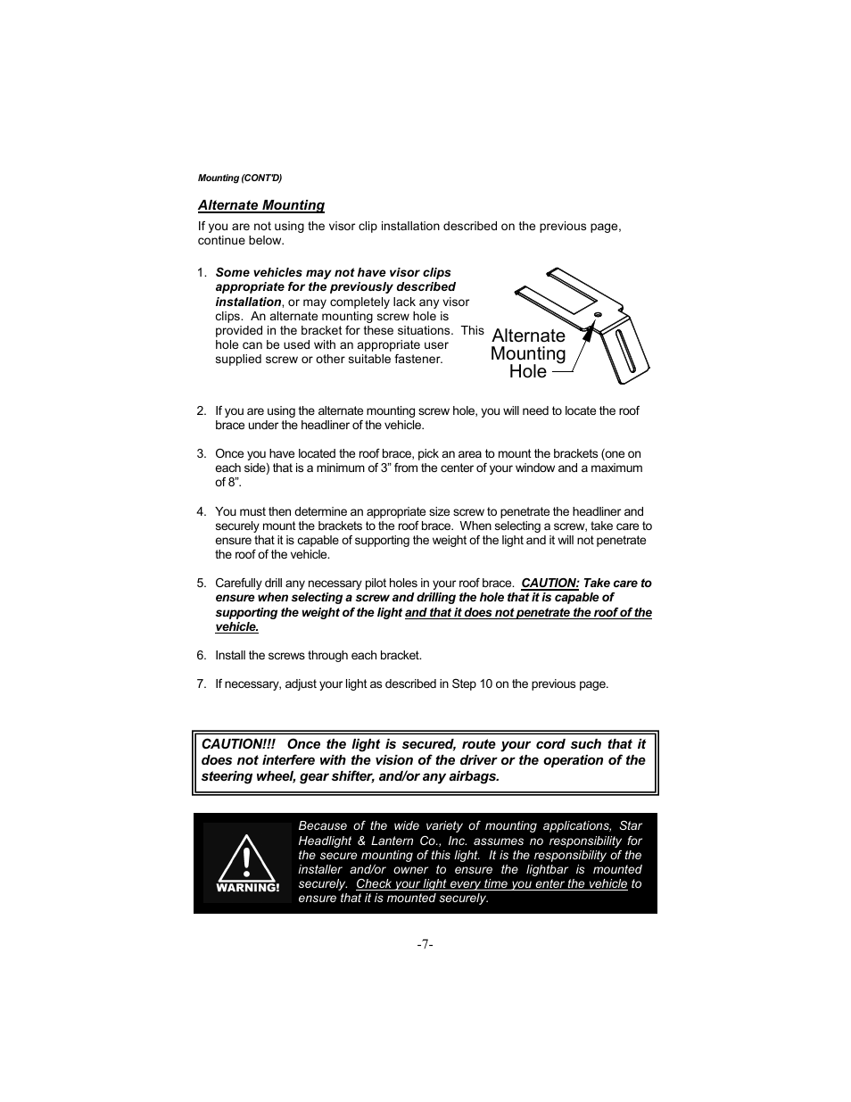 Alternate mounting hole | Star Headlight & Lantern ULB44 The StarBurst Phantom Undercover User Manual | Page 8 / 12