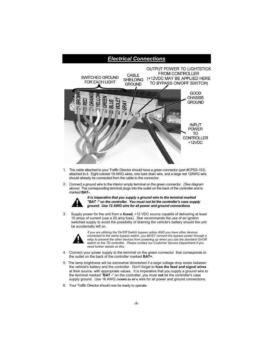 Electrical connections | Star Headlight & Lantern TDDL15 Series High Intensity User Manual | Page 10 / 16