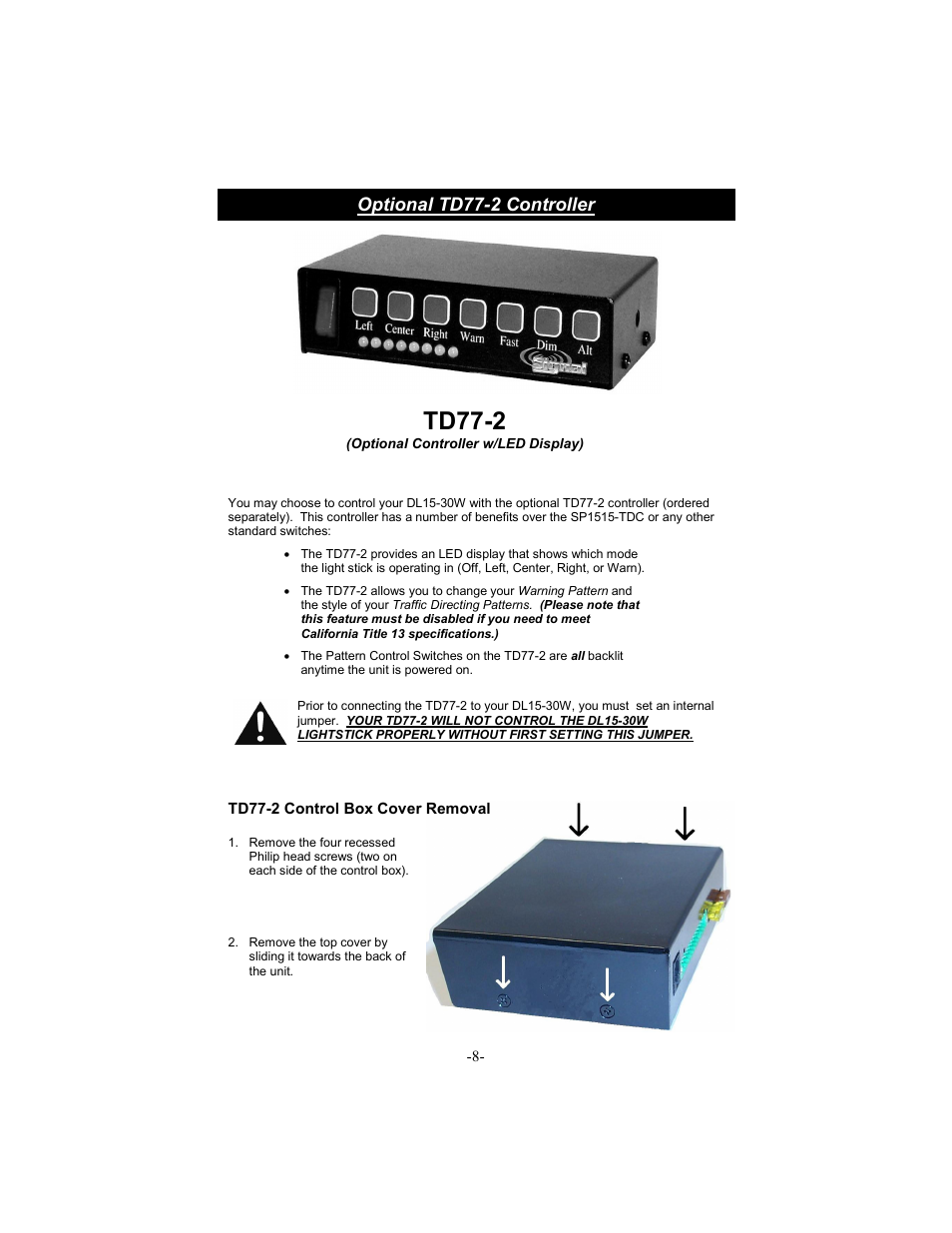 Td77-2, Optional td77-2 controller | Star Headlight & Lantern DL15-30 User Manual | Page 11 / 20