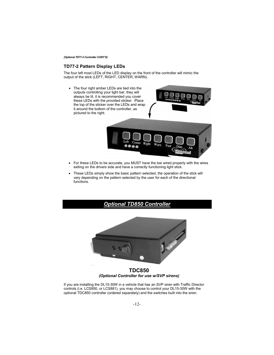 Tdc850, Optional td850 controller | Star Headlight & Lantern DL15-30 User Manual | Page 15 / 20