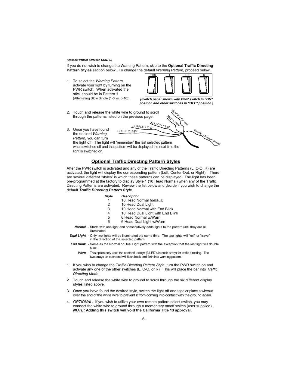 Optional traffic directing pattern styles | Star Headlight & Lantern DL15-30 User Manual | Page 9 / 20