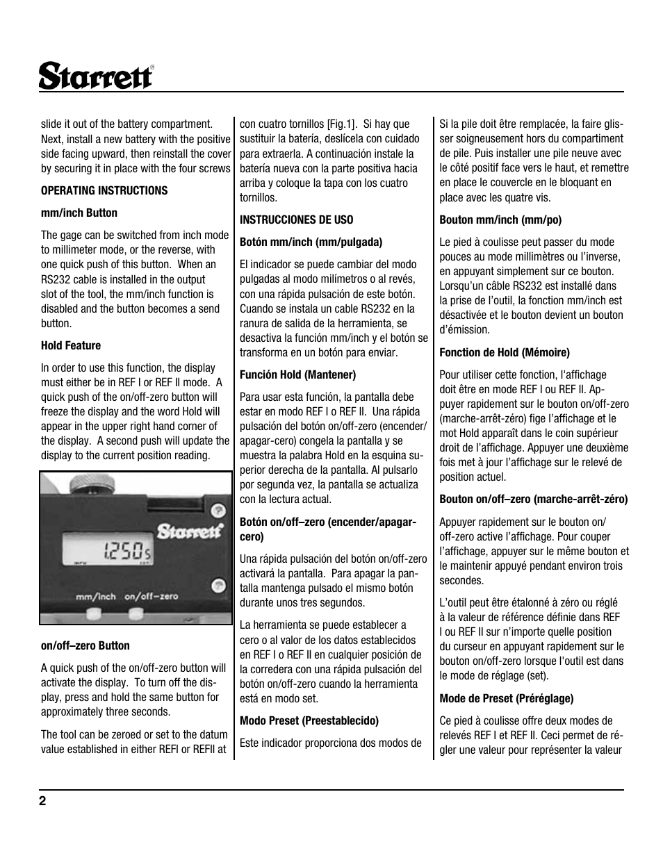 Starrett 5006 Electronic Calipers User Manual | Page 2 / 4