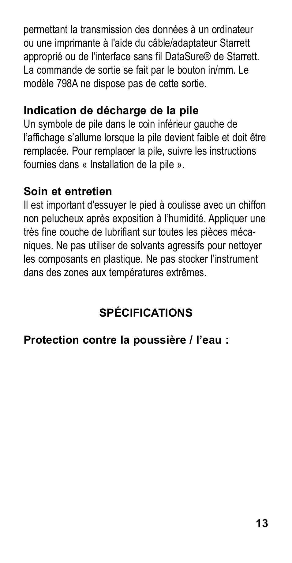 Starrett 798 Electronic Slide Caliper User Manual | Page 13 / 20