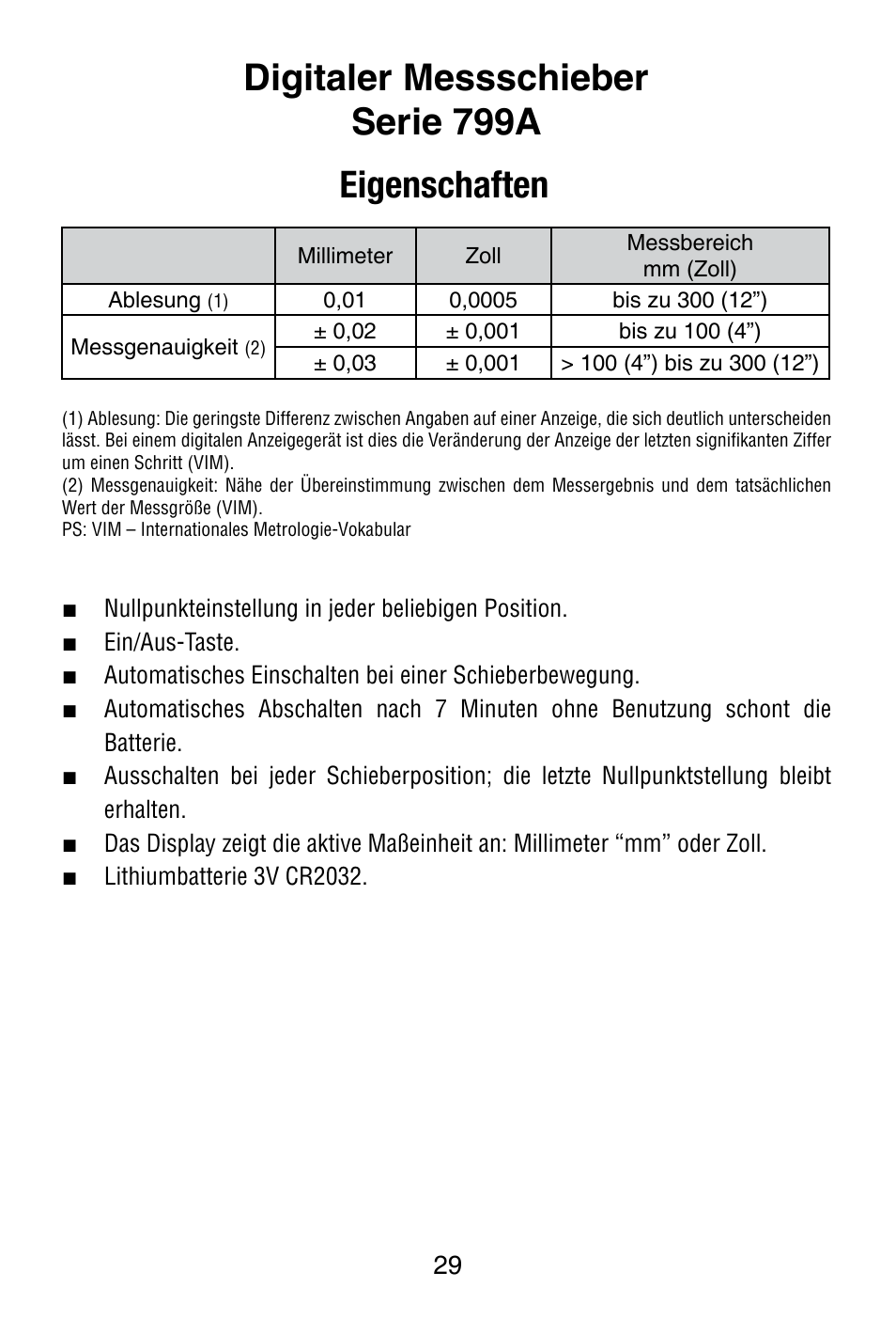 Digitaler messschieber serie 799a eigenschaften | Starrett 799 Electronic Slide Caliper User Manual | Page 29 / 48