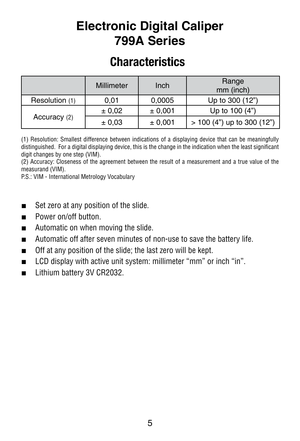 Starrett 799 Electronic Slide Caliper User Manual | Page 5 / 48