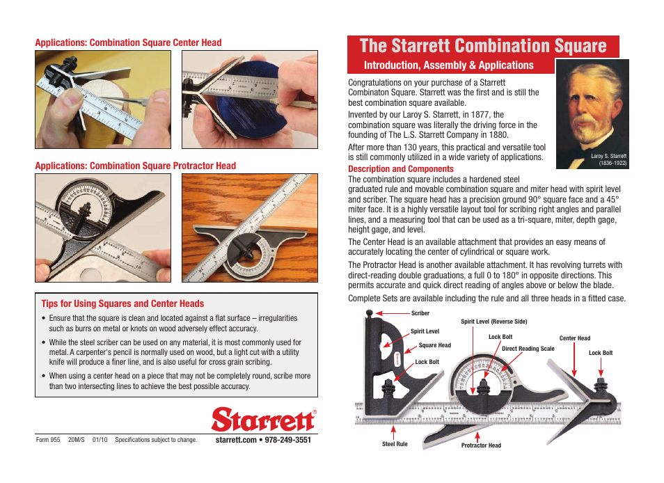 Starrett Combination Square Insert User Manual | 2 pages