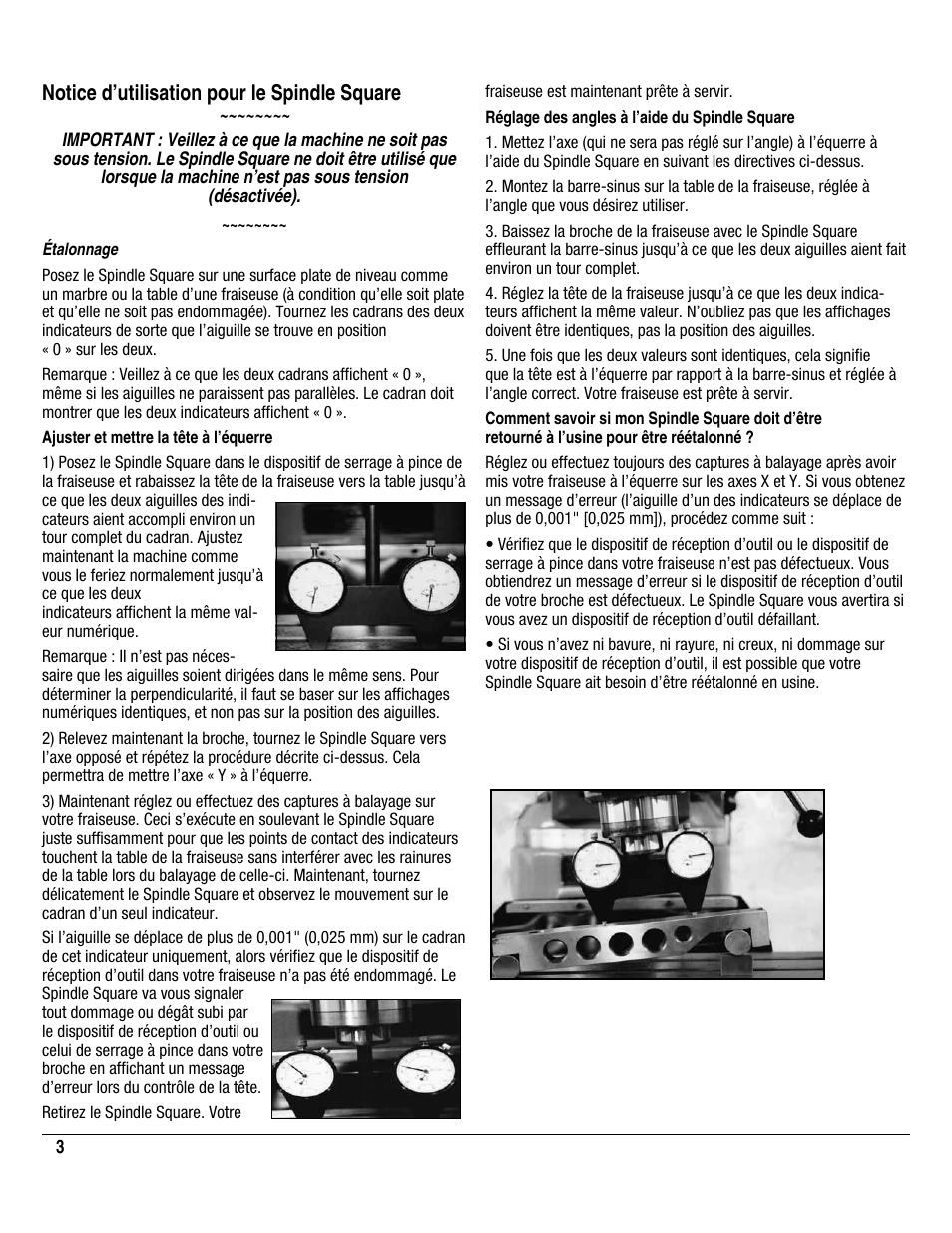 Notice d’utilisation pour le spindle square | Starrett 649 Spindle Square User Manual | Page 3 / 4