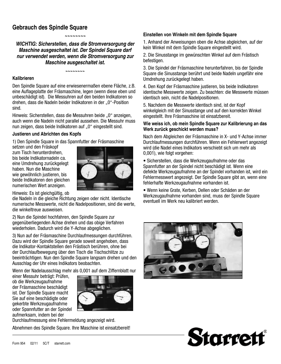 Gebrauch des spindle square | Starrett 649 Spindle Square User Manual | Page 4 / 4