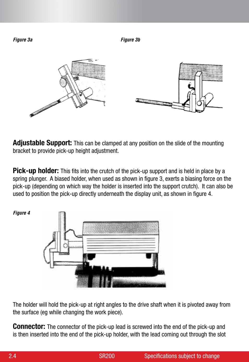 Adjustable support, Pick-up holder, Connector | Starrett SR200 Surface Roughness Tester User Manual | Page 10 / 28