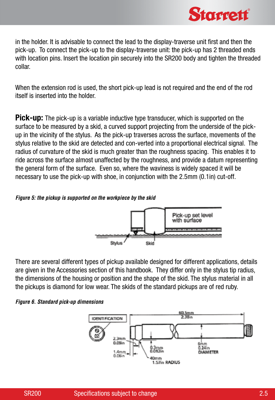 Pick-up | Starrett SR200 Surface Roughness Tester User Manual | Page 11 / 28