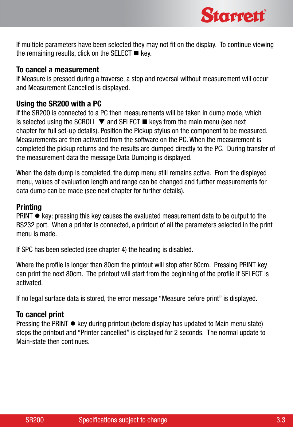 Starrett SR200 Surface Roughness Tester User Manual | Page 15 / 28