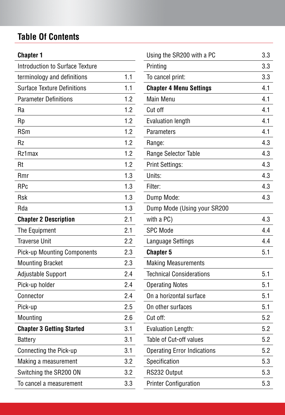 Starrett SR200 Surface Roughness Tester User Manual | Page 2 / 28