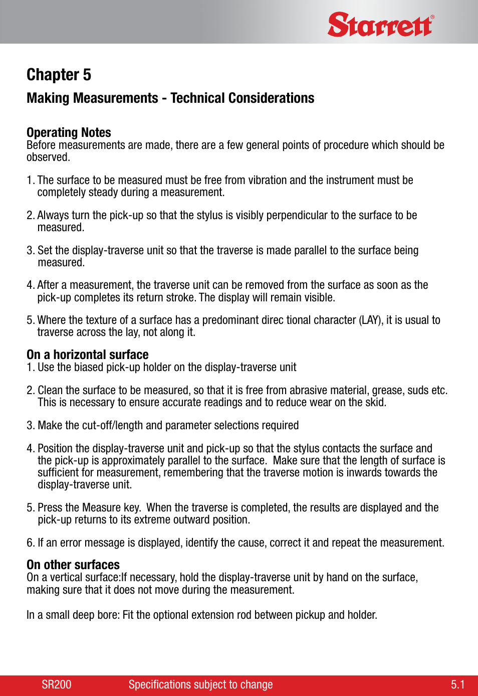 Chapter 5 | Starrett SR200 Surface Roughness Tester User Manual | Page 21 / 28