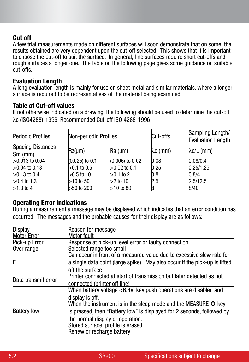 Starrett SR200 Surface Roughness Tester User Manual | Page 22 / 28