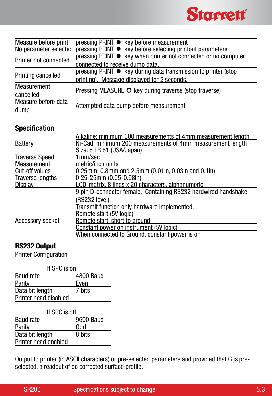 Starrett SR200 Surface Roughness Tester User Manual | Page 23 / 28