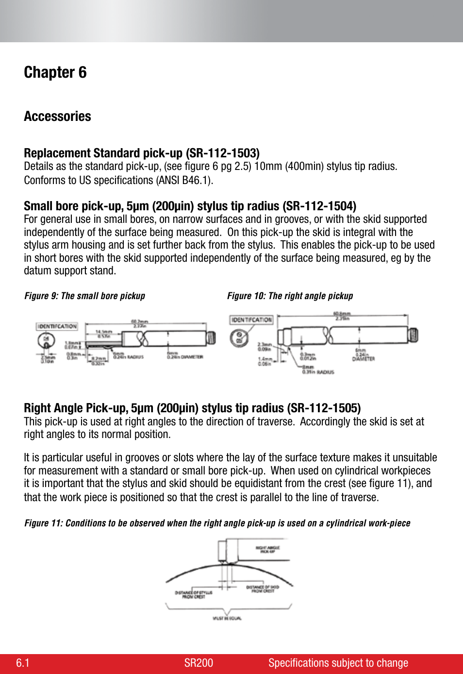 Chapter 6, Accessories | Starrett SR200 Surface Roughness Tester User Manual | Page 26 / 28