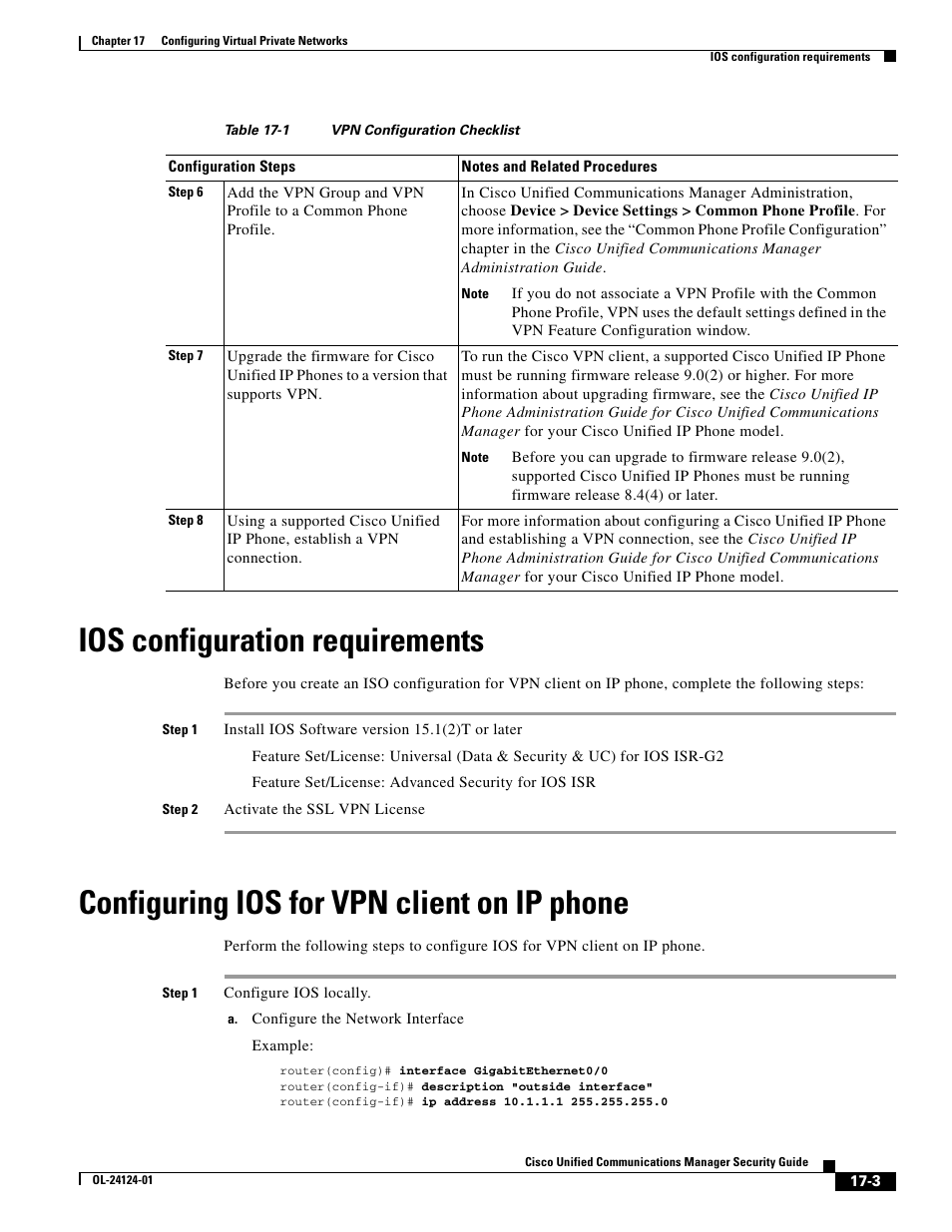 Ios configuration requirements, Configuring ios for vpn client on ip phone | Cisco OL-24124-01 User Manual | Page 3 / 16