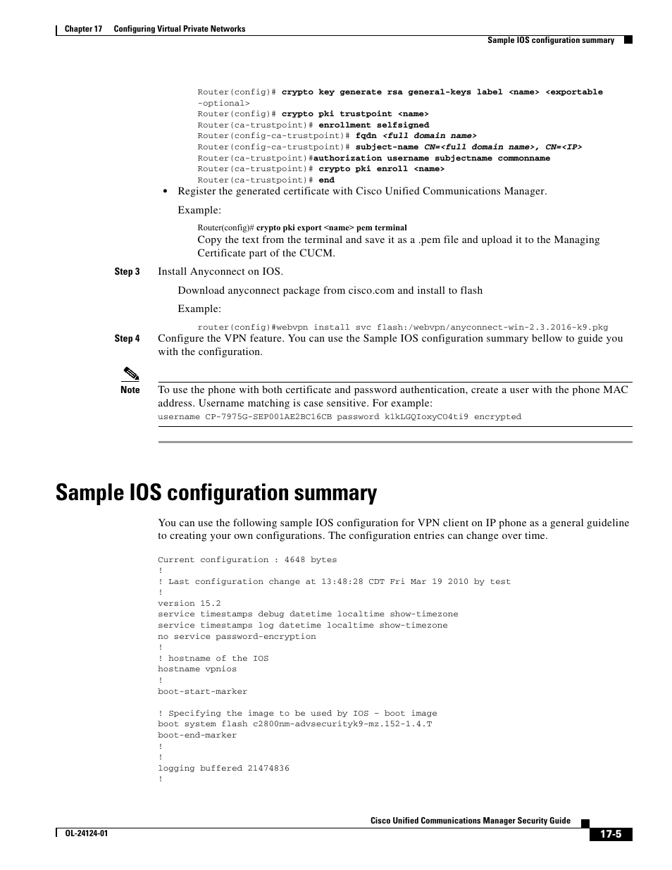 Sample ios configuration summary | Cisco OL-24124-01 User Manual | Page 5 / 16