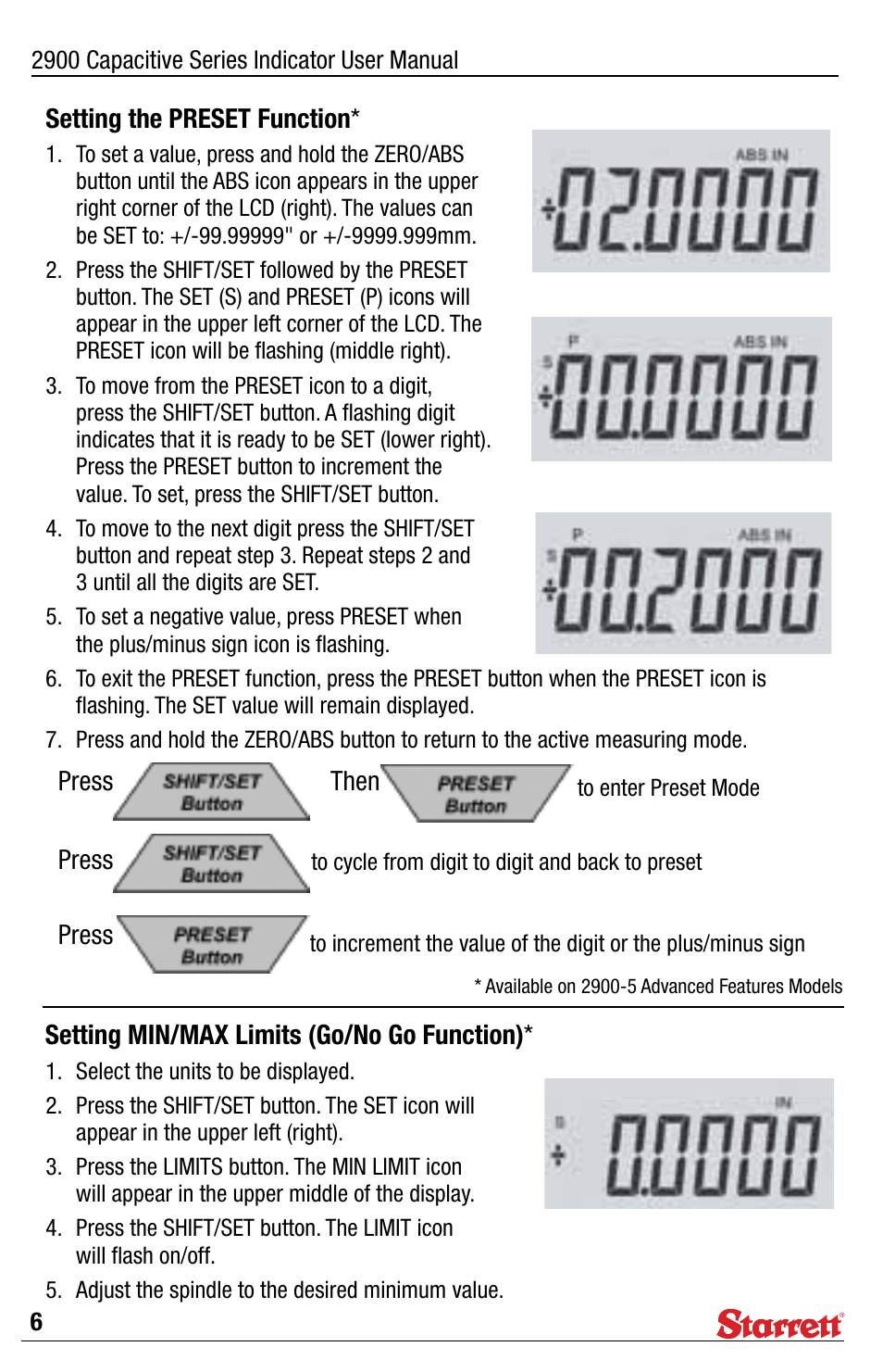 Starrett 2900 Capacitive Electronic Indicator User Manual | Page 6 / 12