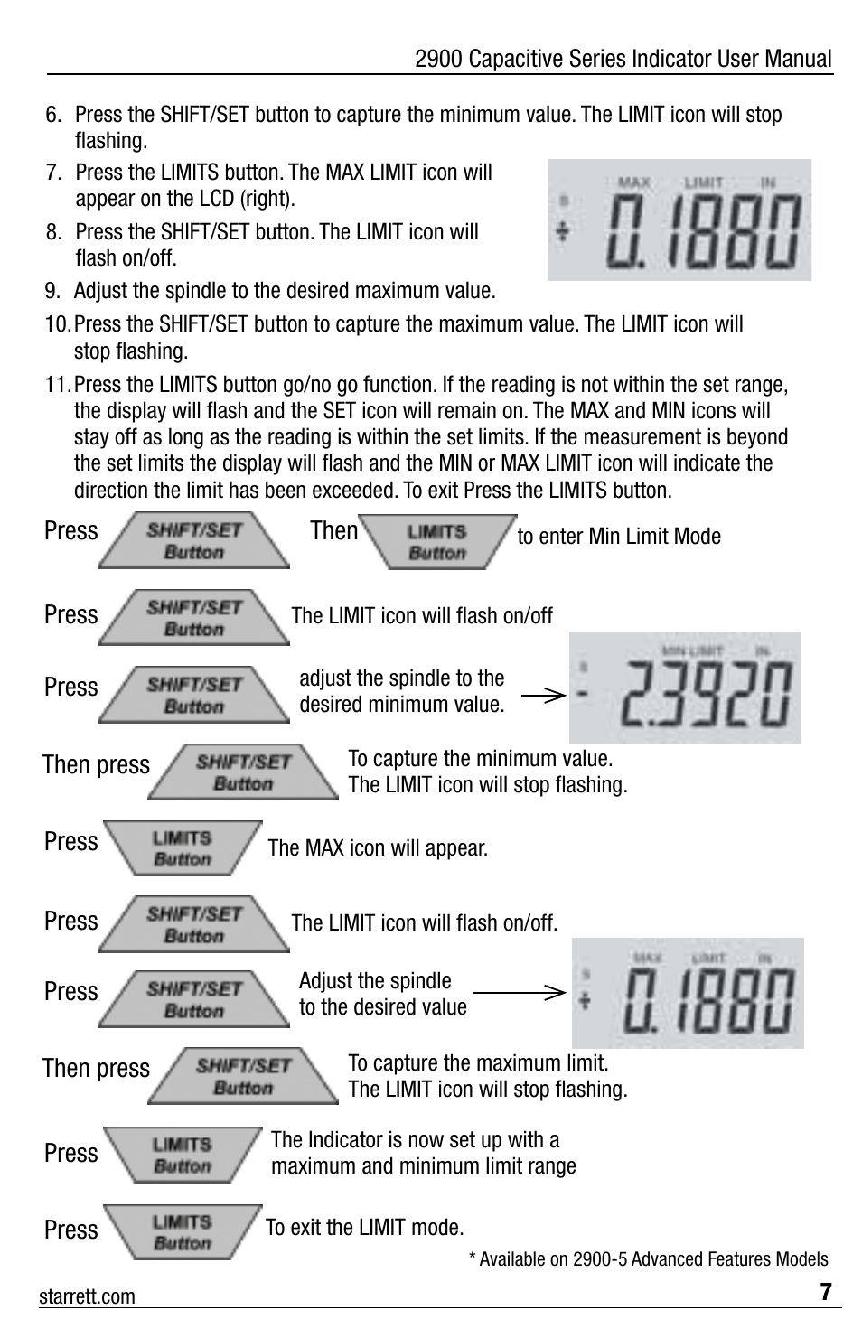 Starrett 2900 Capacitive Electronic Indicator User Manual | Page 7 / 12