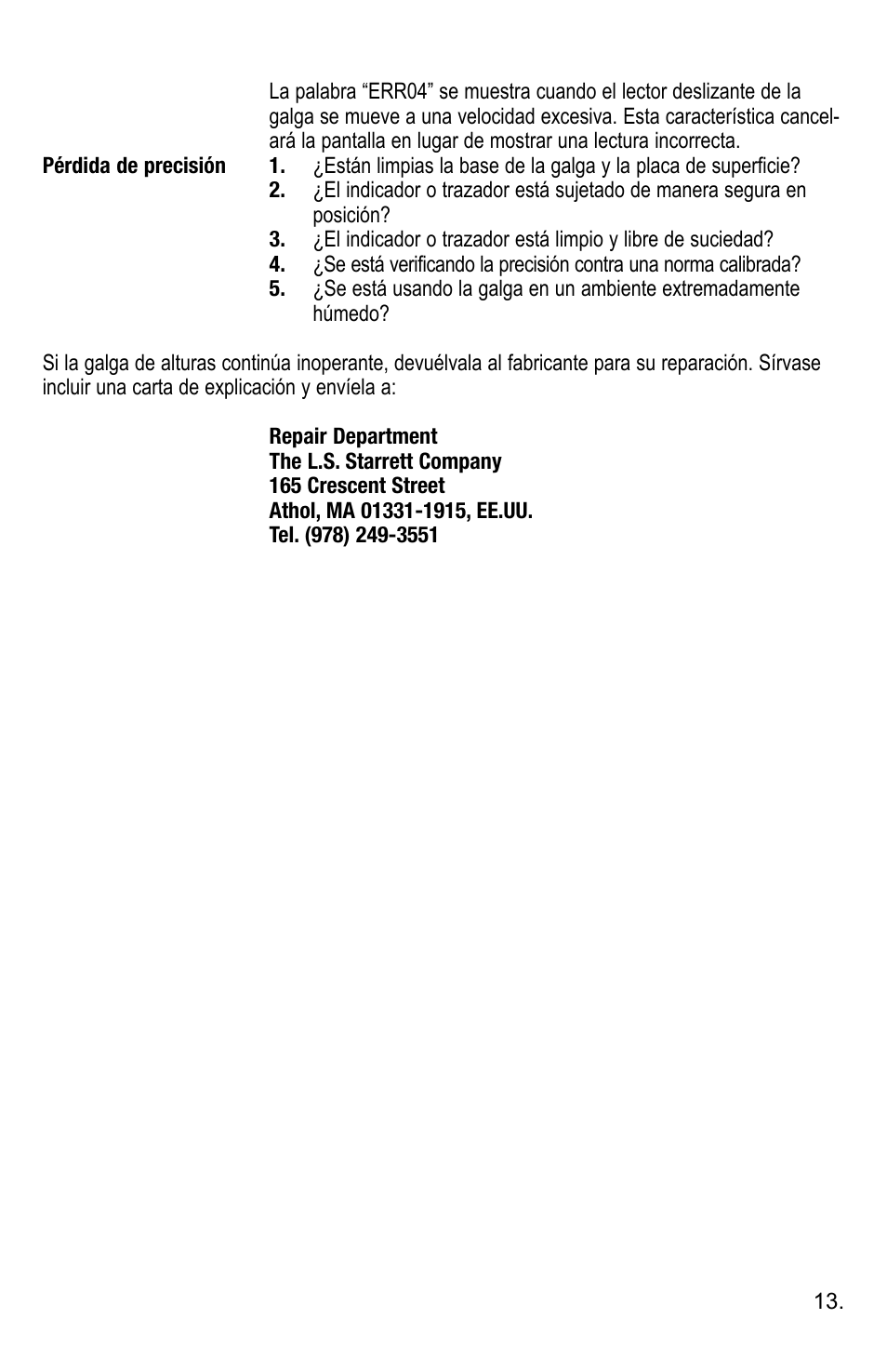 Starrett 3752 Electronic Height Gage User Manual | Page 13 / 28