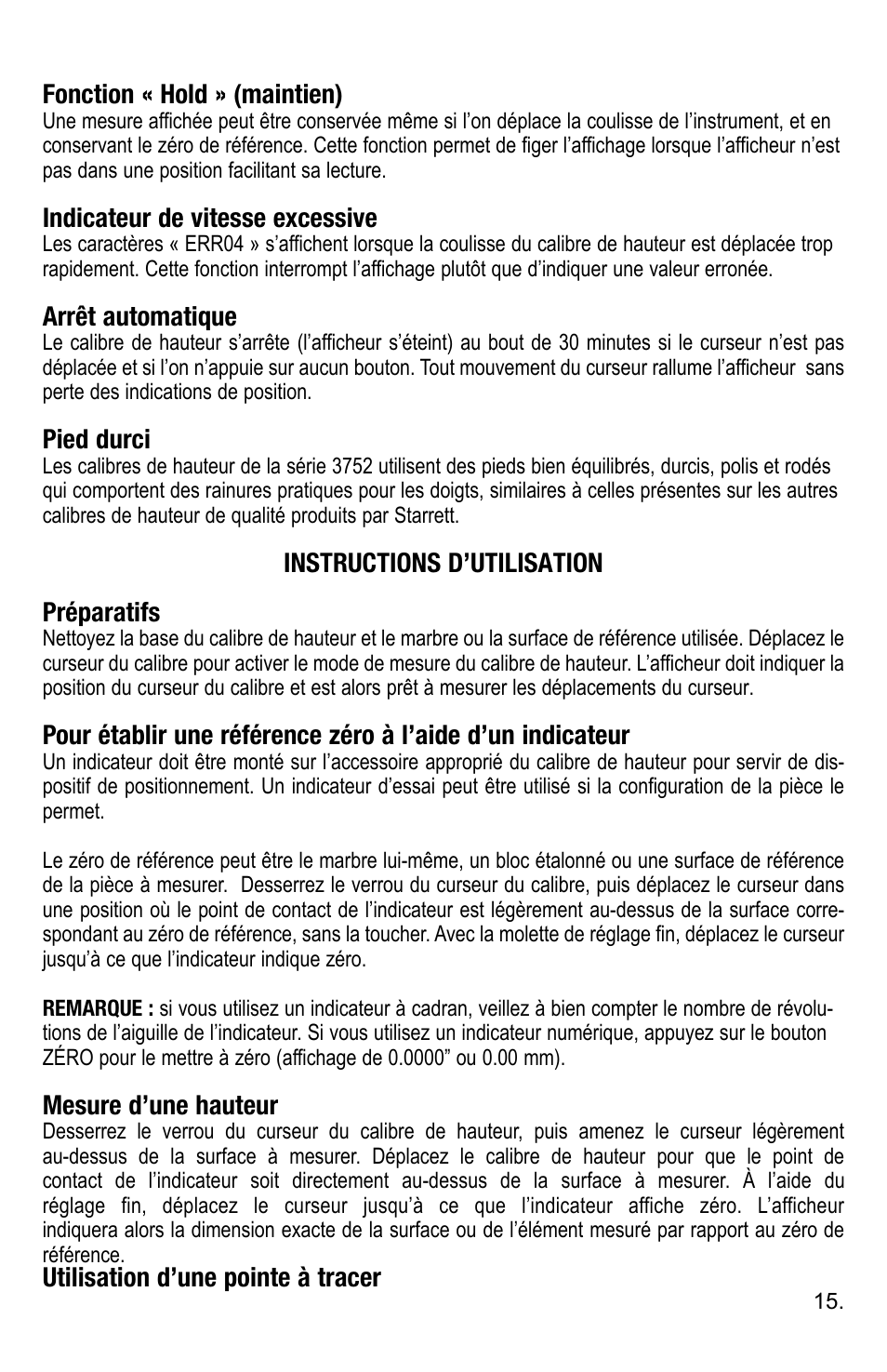 Starrett 3752 Electronic Height Gage User Manual | Page 15 / 28