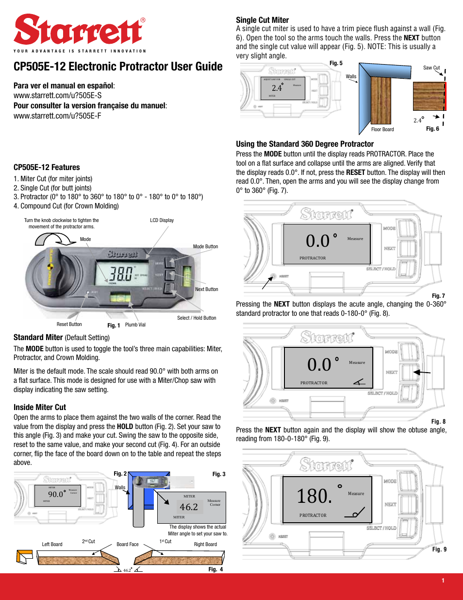 Starrett CP505E-12 Electronic Protractor User Manual | 2 pages