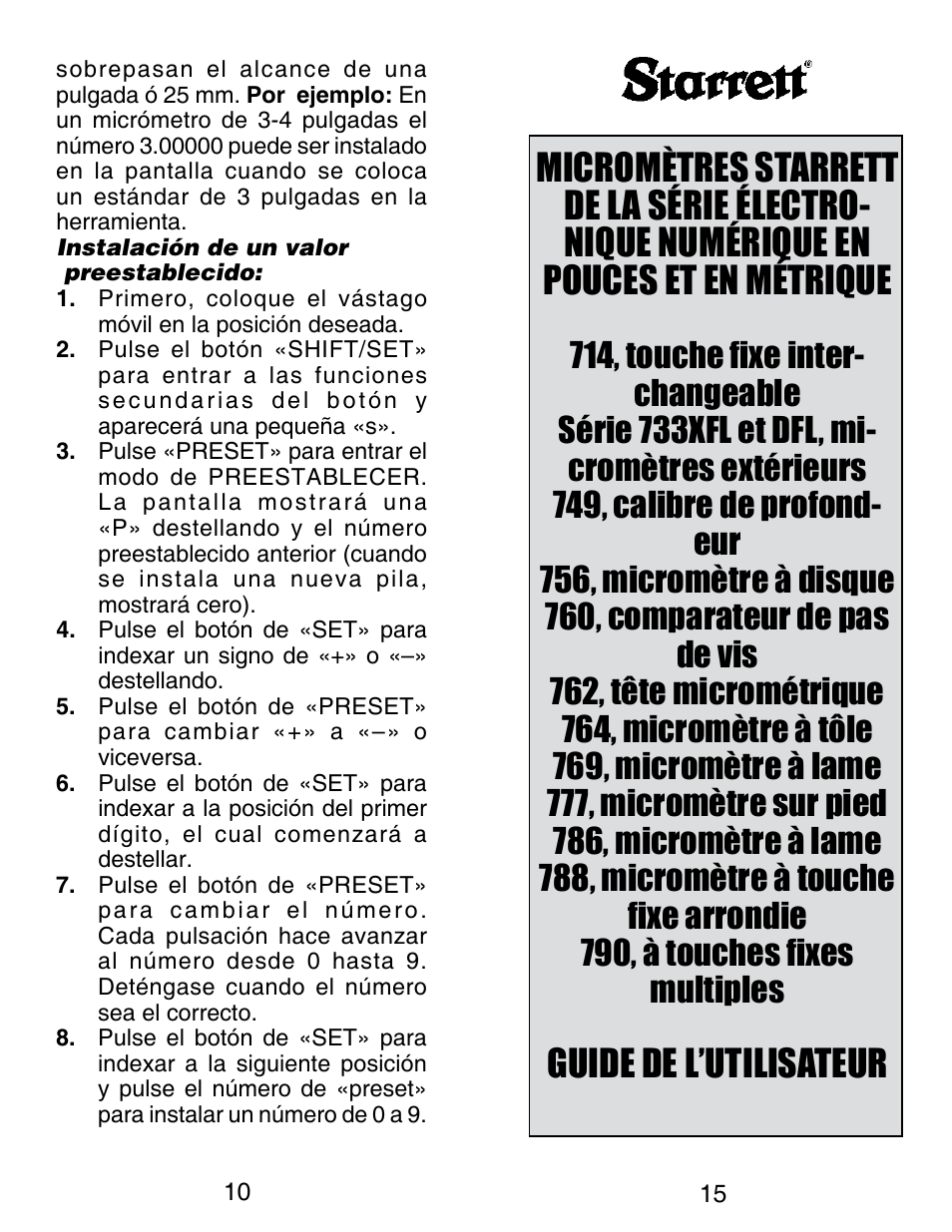 Guide de l’utilisateur | Starrett Electronic Digital Micrometer User Manual | Page 10 / 13