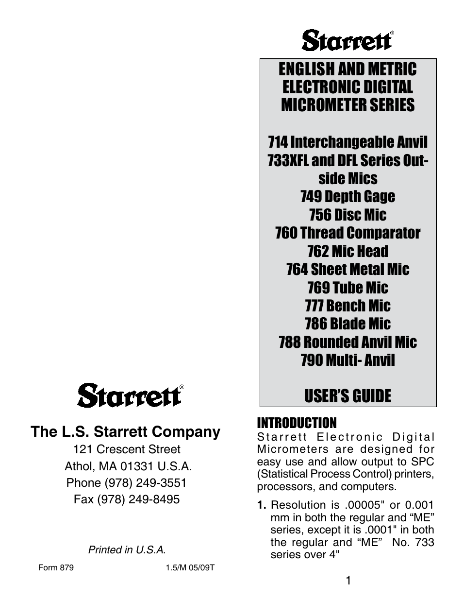 User’s guide, The l.s. starrett company | Starrett Electronic Digital Micrometer User Manual | Page 13 / 13