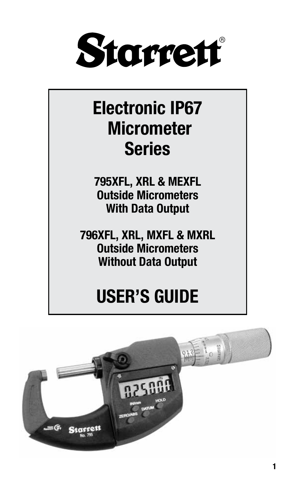 Starrett Electronic IP67 Micrometers User Manual | 25 pages