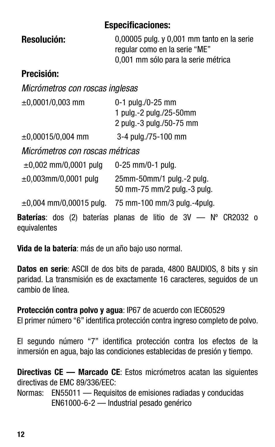 Starrett Electronic IP67 Micrometers User Manual | Page 12 / 25