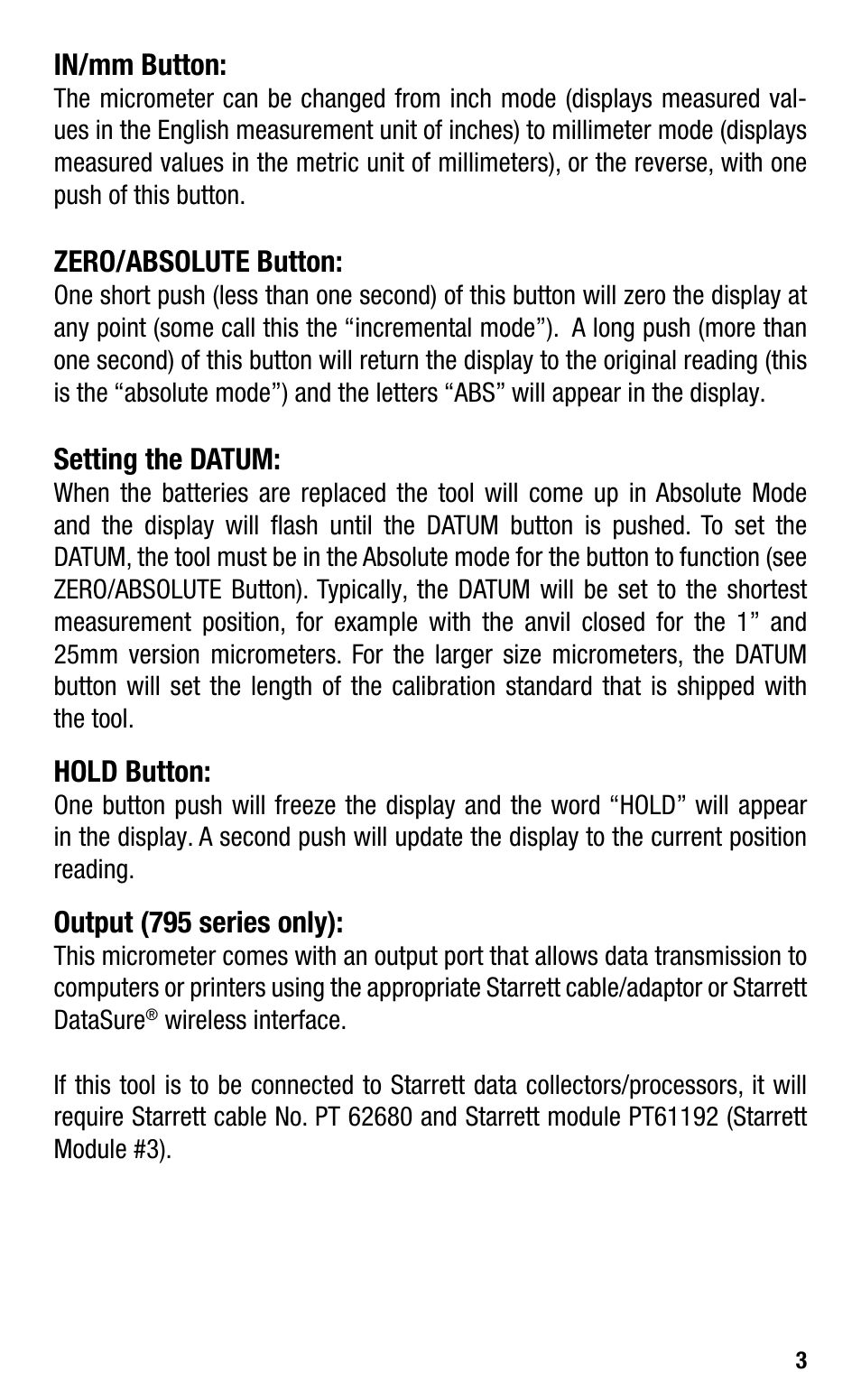 Starrett Electronic IP67 Micrometers User Manual | Page 3 / 25