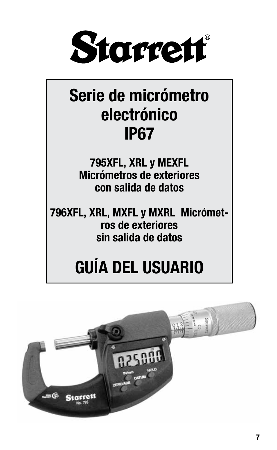 Serie de micrómetro electrónico ip67, Guía del usuario | Starrett Electronic IP67 Micrometers User Manual | Page 7 / 25