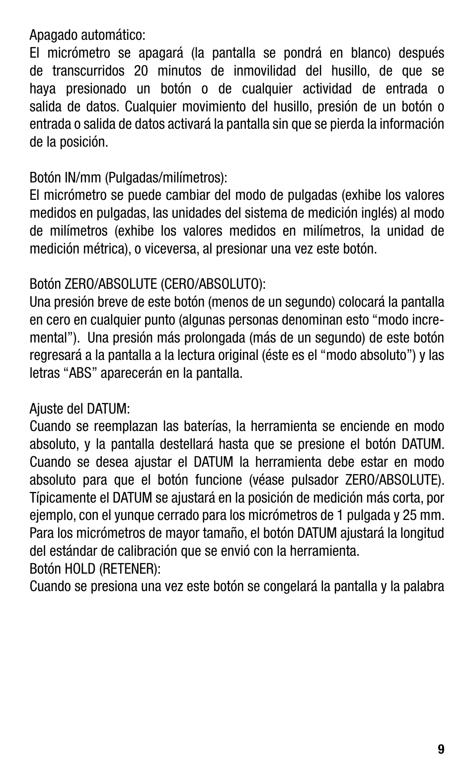 Starrett Electronic IP67 Micrometers User Manual | Page 9 / 25