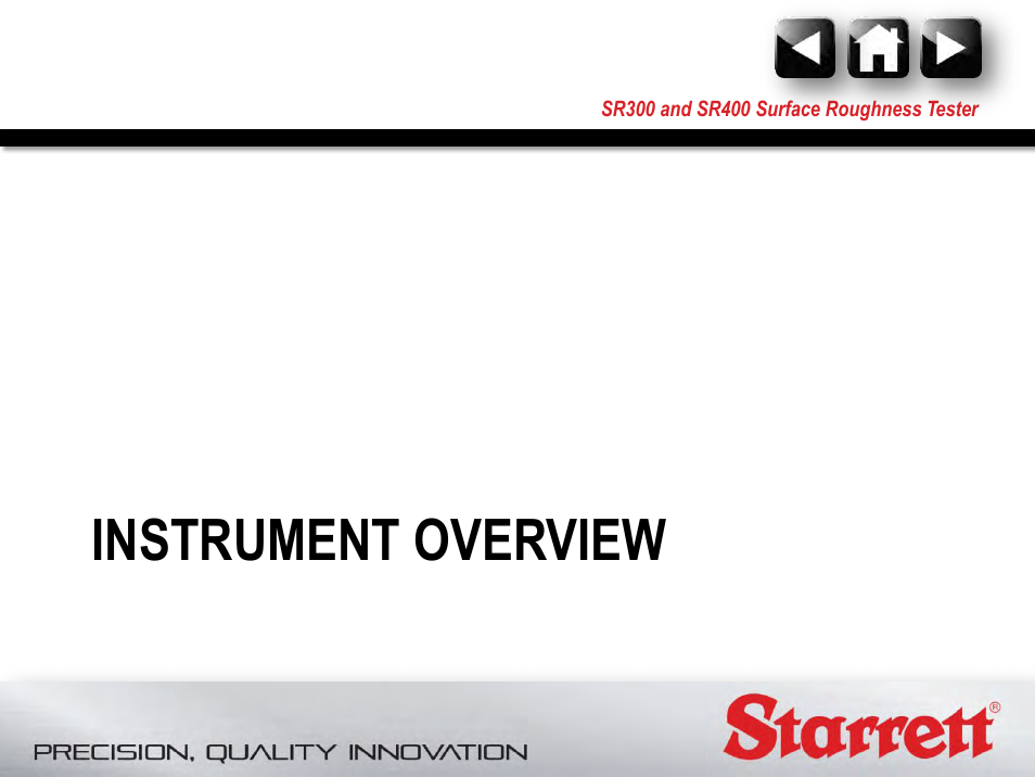 Instrument overview | Starrett SR400 Surface Roughness Tester User Manual | Page 10 / 78