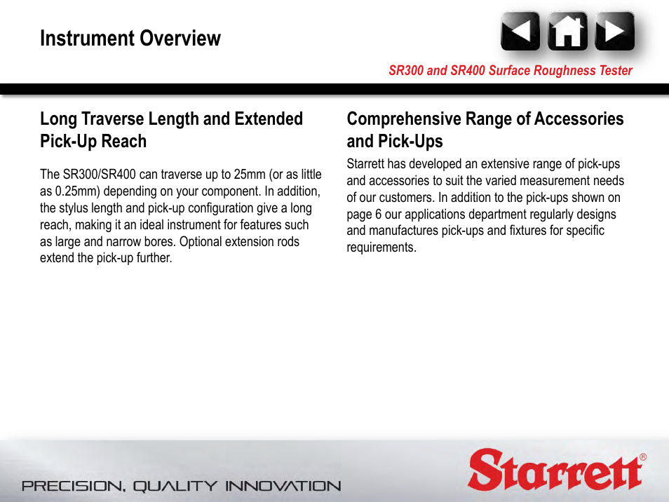 Instrument overview | Starrett SR400 Surface Roughness Tester User Manual | Page 14 / 78