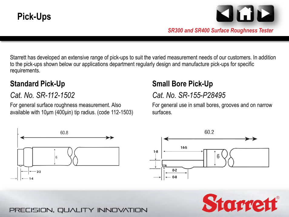 Pick-ups | Starrett SR400 Surface Roughness Tester User Manual | Page 31 / 78