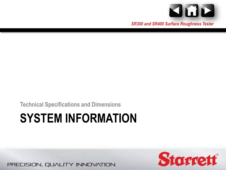 System information | Starrett SR400 Surface Roughness Tester User Manual | Page 33 / 78