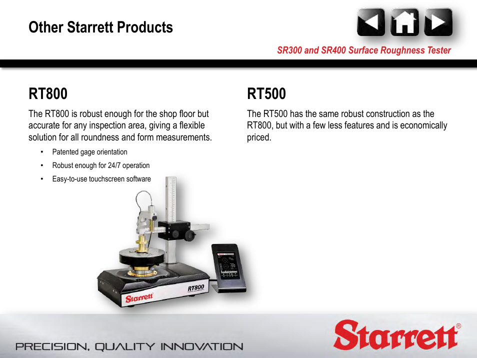 Other starrett products rt800, Rt500 | Starrett SR400 Surface Roughness Tester User Manual | Page 40 / 78