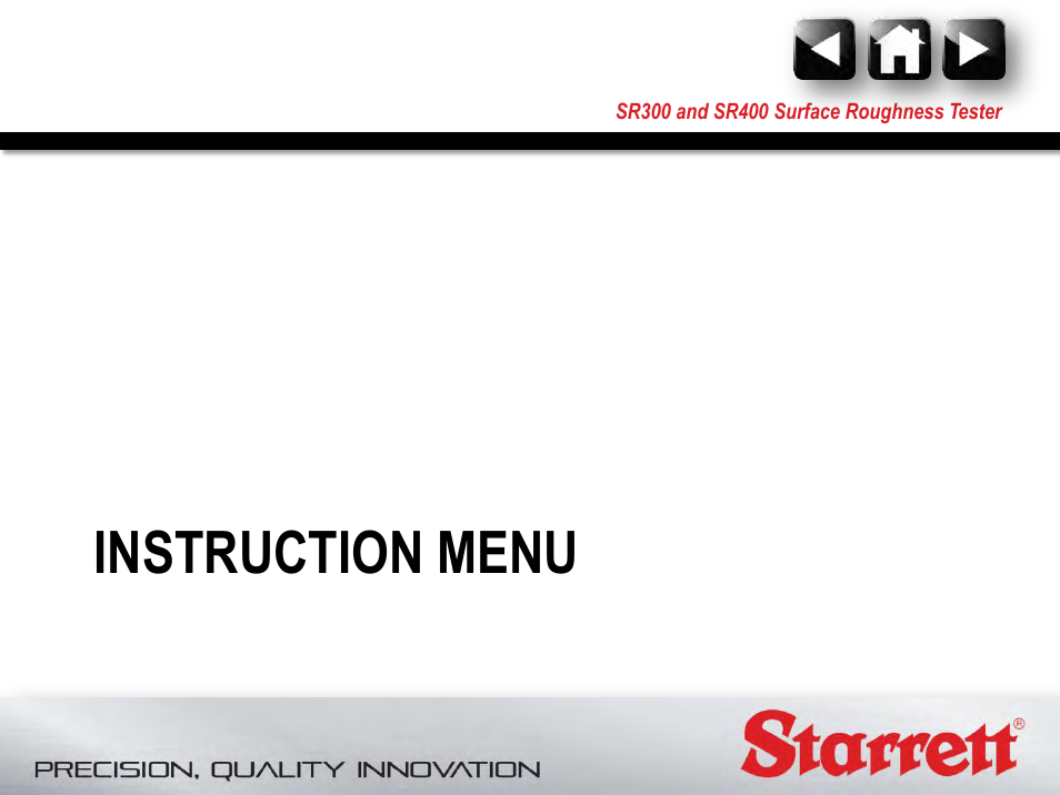 Instructions, Instruction menu | Starrett SR400 Surface Roughness Tester User Manual | Page 41 / 78