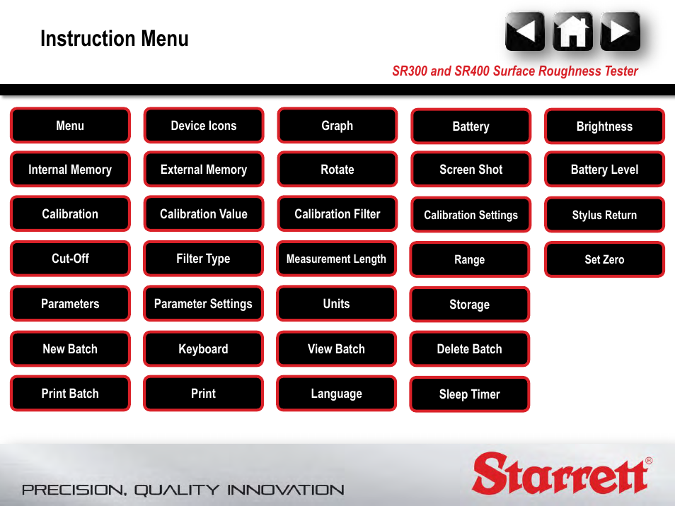 Instruction menu | Starrett SR400 Surface Roughness Tester User Manual | Page 42 / 78