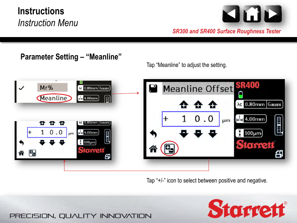 Instructions instruction menu | Starrett SR400 Surface Roughness Tester User Manual | Page 61 / 78