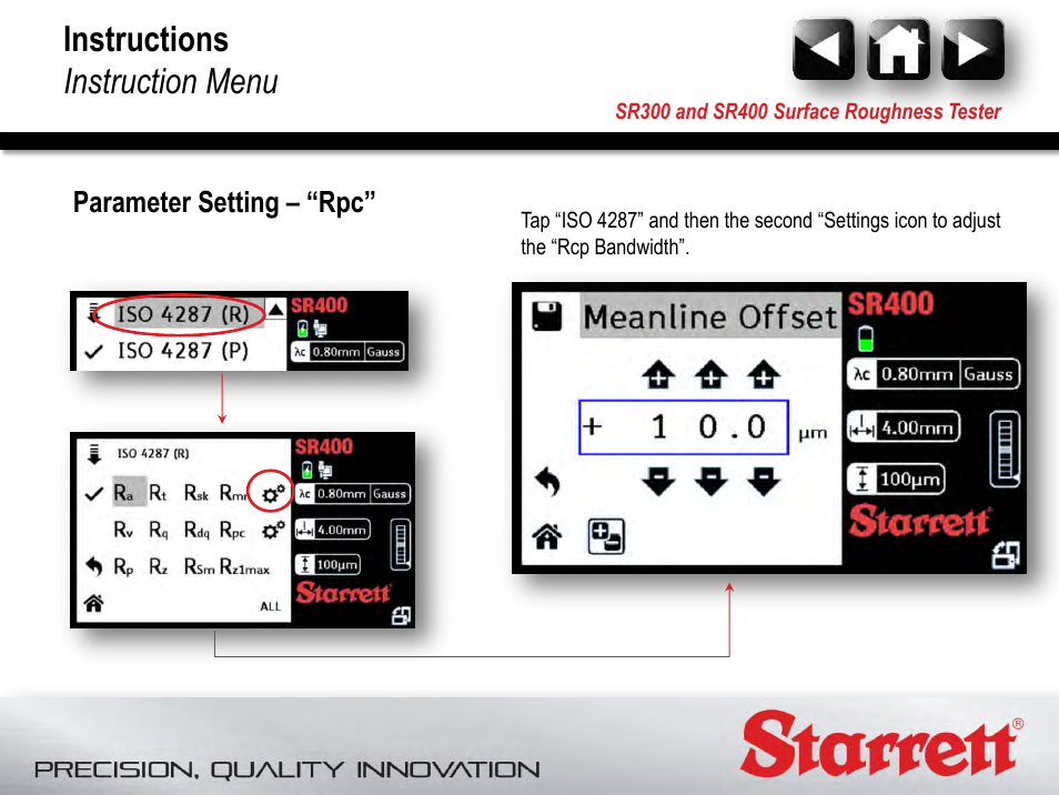 Instructions instruction menu | Starrett SR400 Surface Roughness Tester User Manual | Page 62 / 78