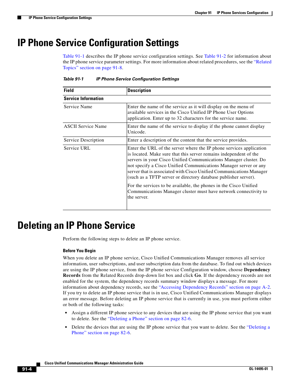 Ip phone service configuration settings, Deleting an ip phone service, Table 91-1 | Cisco 7940 User Manual | Page 4 / 8