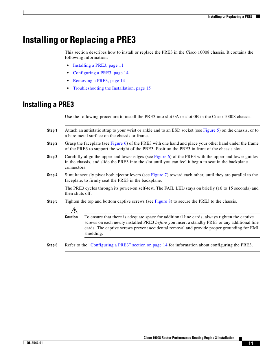 Installing or replacing a pre3, Installing a pre3 | Cisco 10008 User Manual | Page 11 / 38