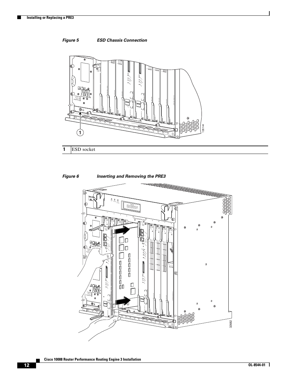 Figure 5, On the chassis, or to, Figure 6 | 1esd socket, Console, Ethernet link a ctivity au x slo t 0 slo t 1, Link tx r x fa il | Cisco 10008 User Manual | Page 12 / 38